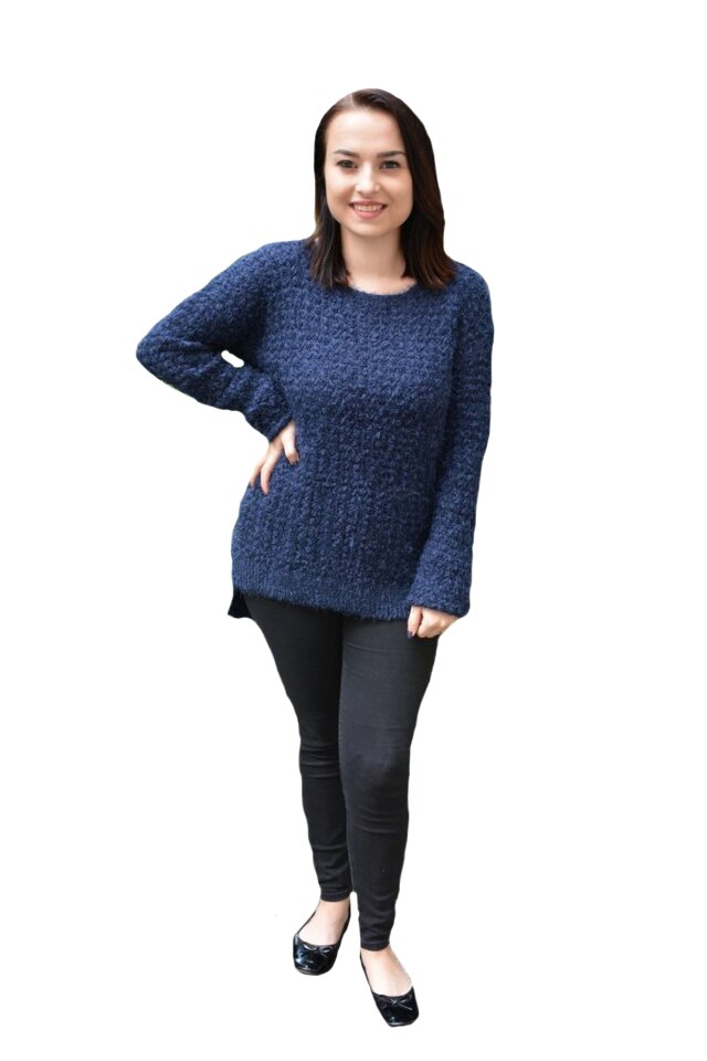 Bluza tricotata Miriam,model simplu, D&J Exclussive, Albastru marin
