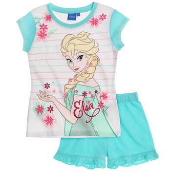 Pijama de vara Disney Frozen alb/turcoaz, 128 cm, 8 ani Pijama de vara Disney Frozen alb/turcoaz, 128 cm, 8 ani