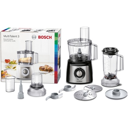 Robot de bucatarie Bosch MCM3501M, 800 W, bol 2.3 l, blender 1 l, rasnita, 2 viteze, negru/ inox