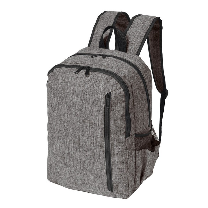 Rucsac gri, negru, Everestus, RU12DL, poliester 600D, saculet de calatorie si eticheta bagaj incluse