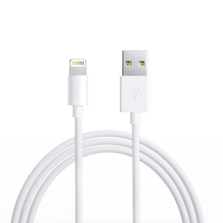 Cablu SmartGSM compatibil Apple iPhone, USB - Lightning, Alb, 1 m