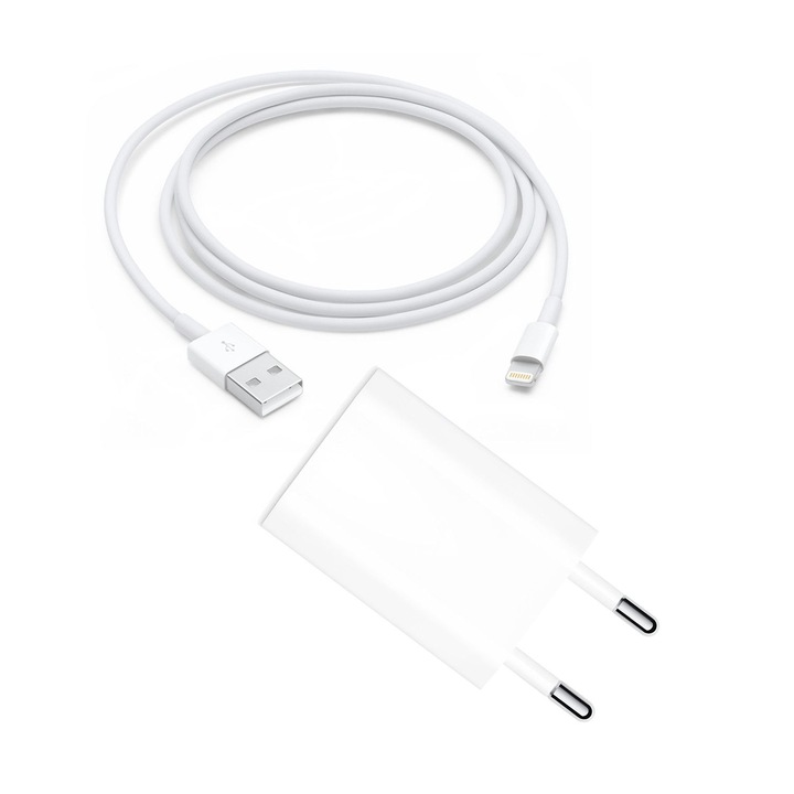 Зарядно устройство, съвместимо с Apple iPhone, състоящо се от Apple iPhone 5W iPhone адаптер + USB кабел с щепсел 2m SmartGSM