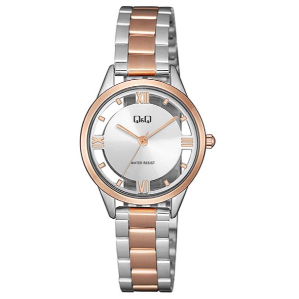 Ceas dama Q&Q QB69J407Y, Argintiu/Auriu roz