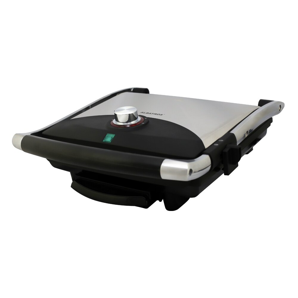 Gratar electric Albatros GT-2000, 2000W, Placi tip grill anti-aderente, Termostat, Argintiu