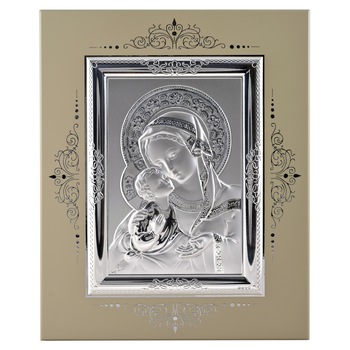 Icoana placata cu argint - Fecioara Maria cu pruncul Iisus - Flori roz, drept, 10*9 cm, 1/3 Icoana placata cu argint - Fecioara Maria cu pruncul Iisus - Flori roz, drept, 10*9 cm, 1/3