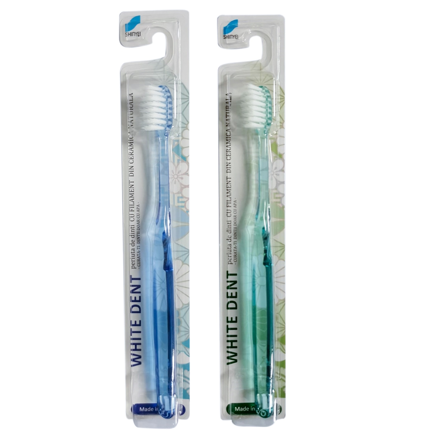 Set 2 Periute de dinti inovative, White Dent, Crystal Fresh, cu filament din ceramica naturala, nu necesita folosirea unei paste de dinti, albastru - verde
