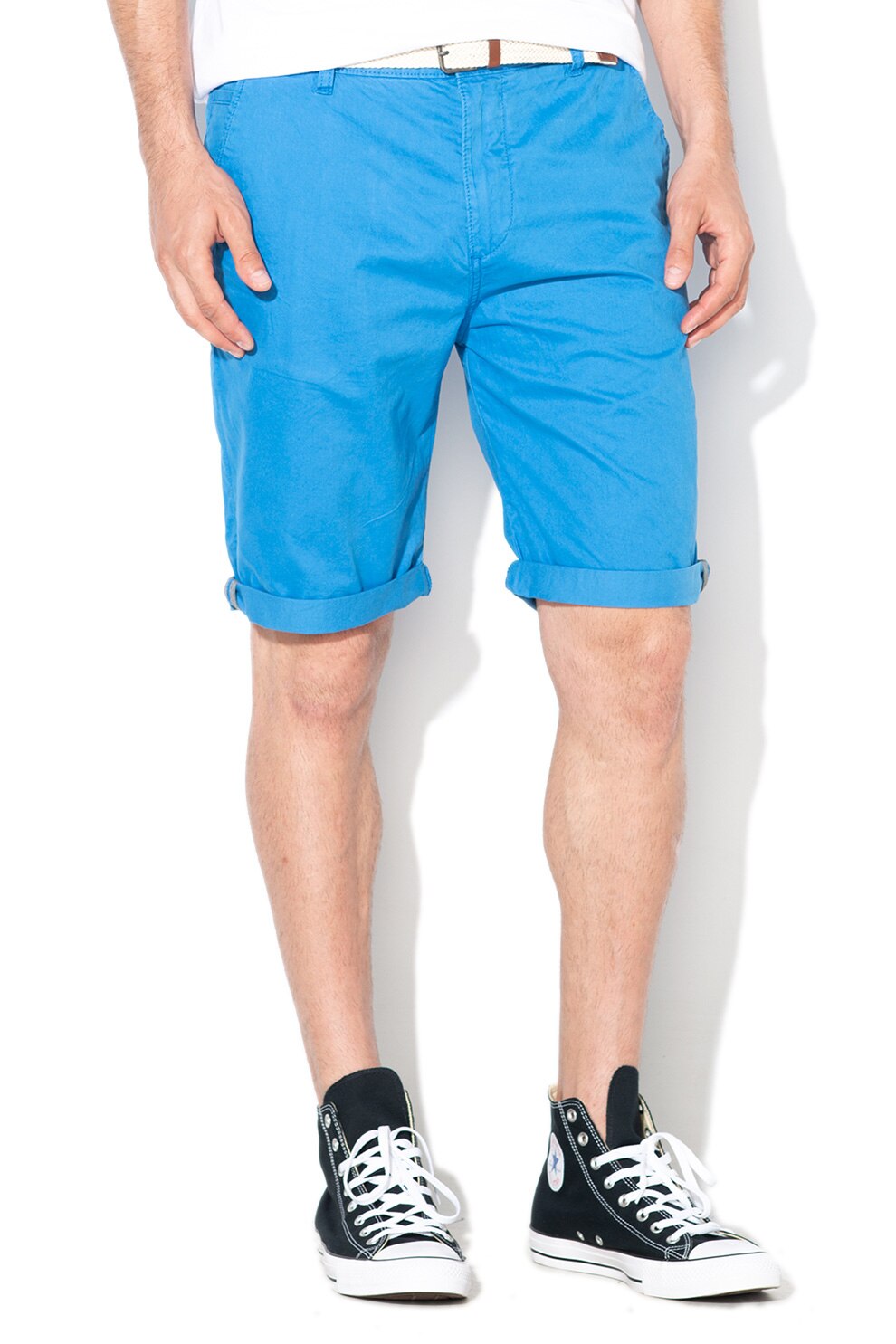 Esprit, Bermude chino relaxed fit cu o curea detasabila, Albastru, 29