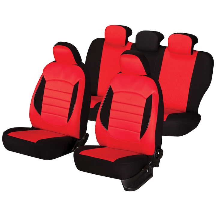 Set huse scaune auto Smartic®, Urban V2, 11 piese, compatibile cu airbag, rabatabile, 3 straturi de material, rosu