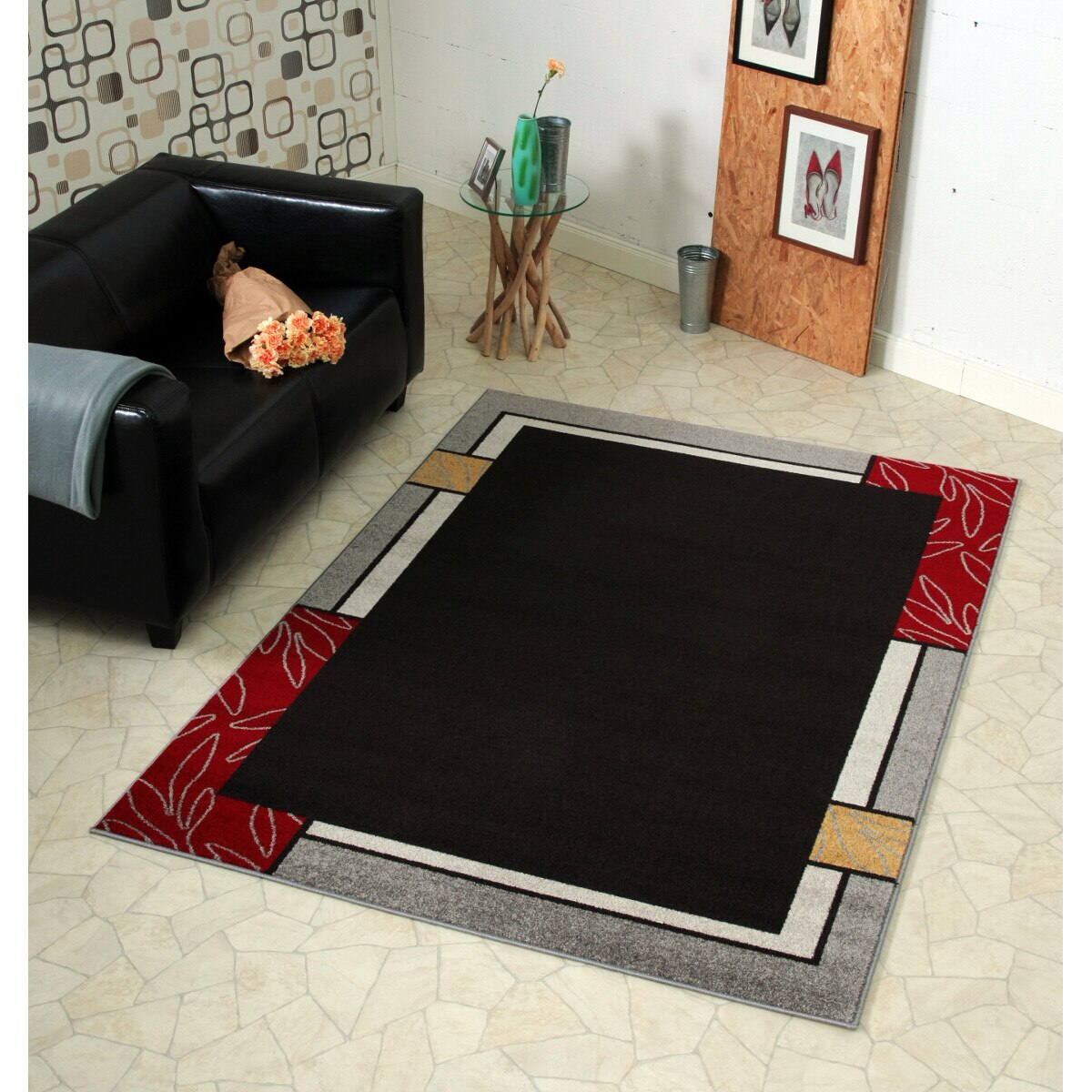 Set 3 Covoare Modern & Geometric Lectus, Negru, 70x140/240, C480-471517