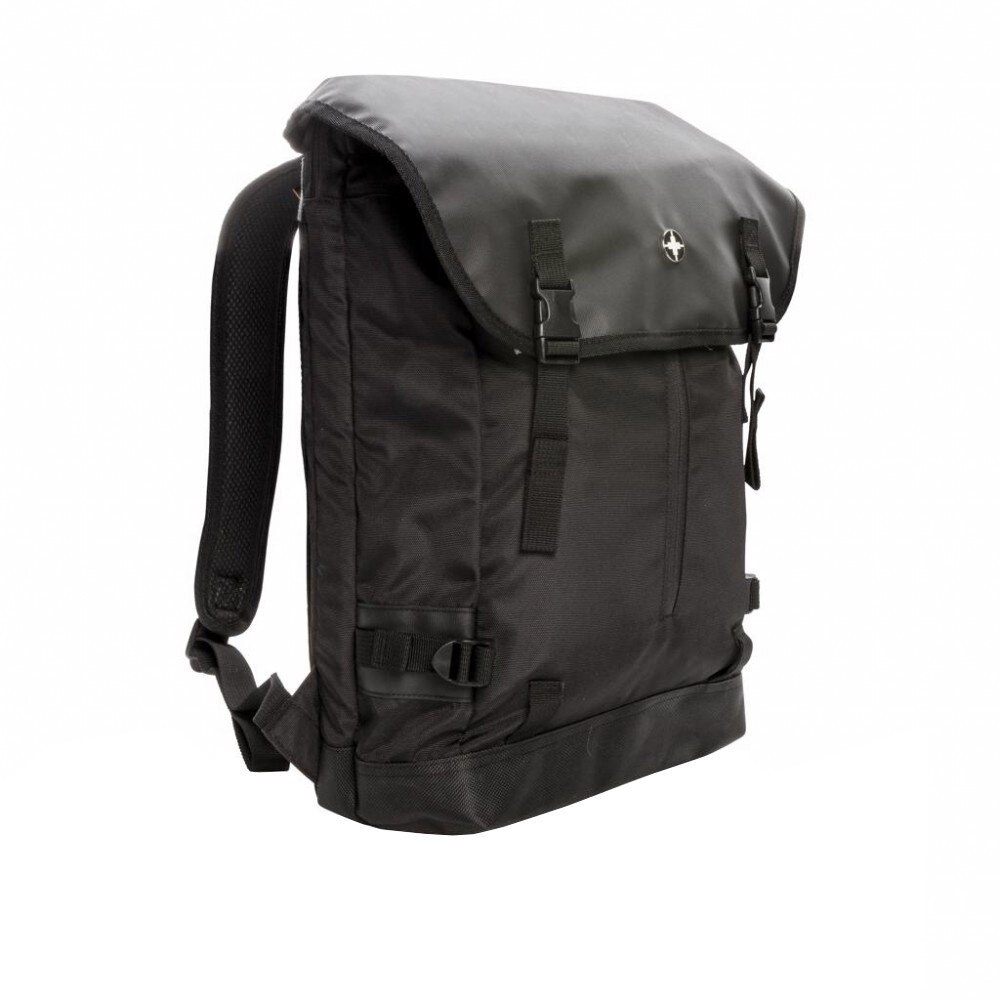 Rucsac Laptop 17 inch, usor si rezistent, Swiss Peak by AleXer, OR, poliester, negru, breloc inclus din piele ecologica si metal