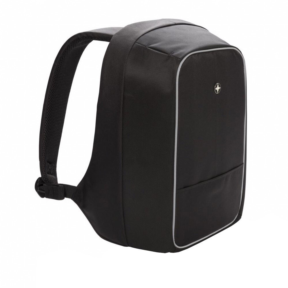 Rucsac antifurt laptop 15.6 inch, Swiss Peak by AleXer, AT, poliester, nylon, negru, breloc inclus din piele ecologica si metal