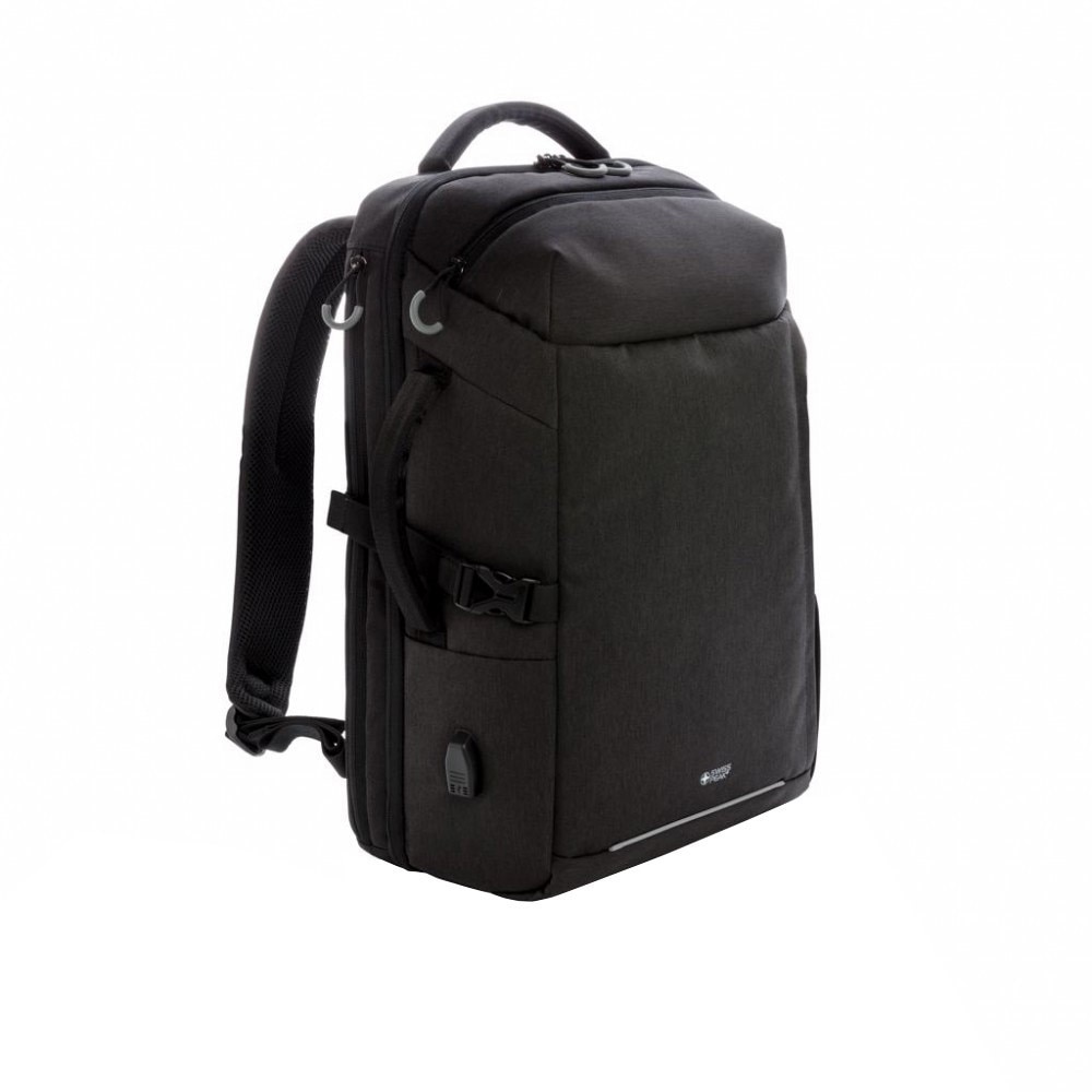 Rucsac de voiaj de weekend Laptop 17 inch, RFID si port mufa usb, Swiss Peak by AleXer, WD, poliester, negru, breloc inclus