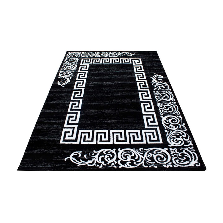 Covor, Ayyildiz, Miami, 80x300 cm, Polipropilena, Grecesc, Modern, Dreptunghiular, Spate Din Juta Naturala, Pile PP Heat Set, Oeko-Tex Standard 100, Cu Par Scurt, Pentru Interior, Negru/Crem