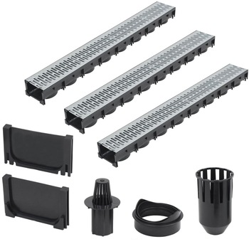 Set 3 canale de drenaj din otel inoxidabil, vidaXL, 100 x 12,5 x 8 cm, Negru Set 3 canale de drenaj din otel inoxidabil, vidaXL, 100 x 12,5 x 8 cm, Negru