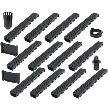 Set 12 canale de drenaj din plastic, vidaXL, 100 x 12,5 x 8 cm, Negru Set 12 canale de drenaj din plastic, vidaXL, 100 x 12,5 x 8 cm, Negru