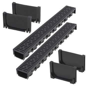Set piese pentru canal drenaj, vidaXL, Plastic, 2 m, 100 x 12,5 x 8 cm, Negru Set piese pentru canal drenaj, vidaXL, Plastic, 2 m, 100 x 12,5 x 8 cm, Negru