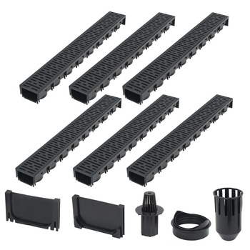 Set 6 canale de drenaj din plastic, vidaXL, 100 x 12,5 x 8 cm, Negru Set 6 canale de drenaj din plastic, vidaXL, 100 x 12,5 x 8 cm, Negru