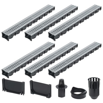 Set 6 canale de drenaj din otel galvanizat, vidaXL, 100 x 12,5 x 8 cm, Negru Set 6 canale de drenaj din otel galvanizat, vidaXL, 100 x 12,5 x 8 cm, Negru