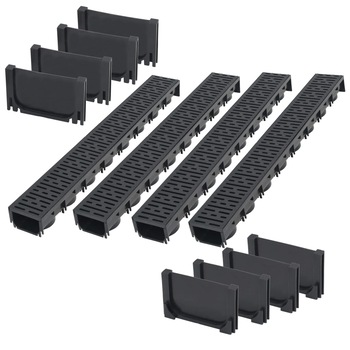 Set piese pentru canal drenaj, vidaXL, Plastic, 4 m, 100 x 12,5 x 8 cm, Negru Set piese pentru canal drenaj, vidaXL, Plastic, 4 m, 100 x 12,5 x 8 cm, Negru