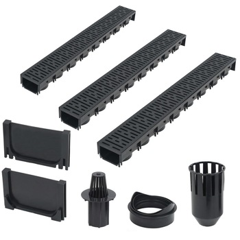 Set 3 canale de drenaj din plastic, vidaXL, 100 x 12,5 x 8 cm, Negru Set 3 canale de drenaj din plastic, vidaXL, 100 x 12,5 x 8 cm, Negru