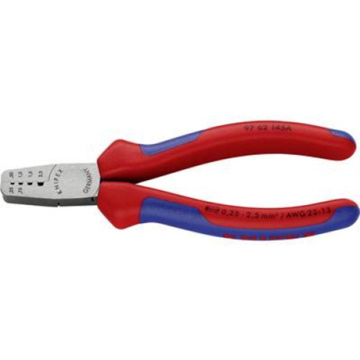 Krimpelő fogó érvéghüvelyekhez 145 mm, polírozott fej, Knipex 97 62 145 A (97 62 145 A)