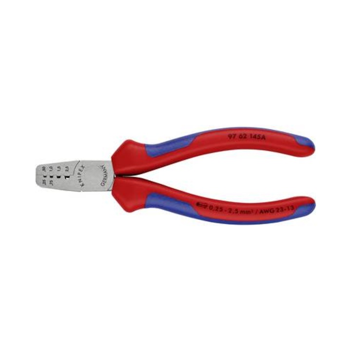 Cleste sertizare pini terminali profil trapezoidal Knipex maner multicomponent ergonomic 145 mm