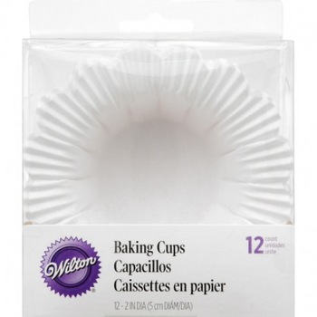 Set 12 cupe de copt Floare Alb pentru briose, Wilton Set 12 cupe de copt Floare Alb pentru briose, Wilton