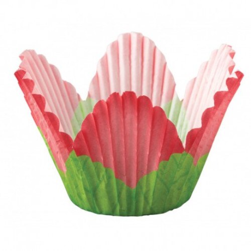 Set 24 cupe de copt Petal Rosu pentru briose, Wilton