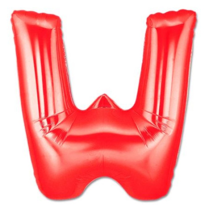 Fólia lufi, W betű, Piros szín, 41cm, 1 db