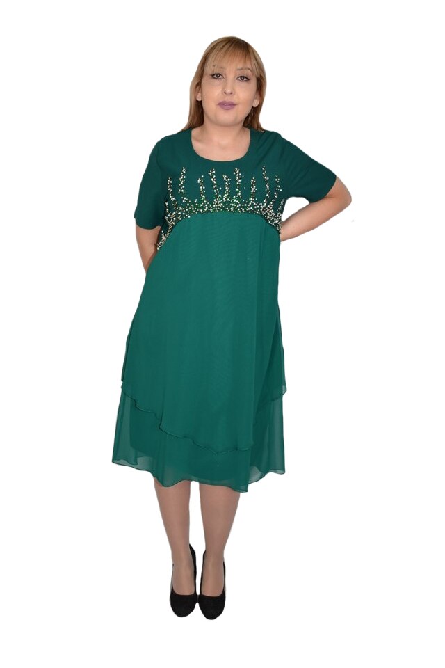 Rochie rafinata Harper cu aplicatii de strasuri, D&J Exclussive, Verde