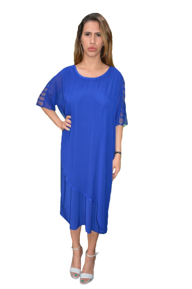 Rochie eleganta Alondra din voal ,aplicatii de strasuri, D&J Exclussive, Albastru