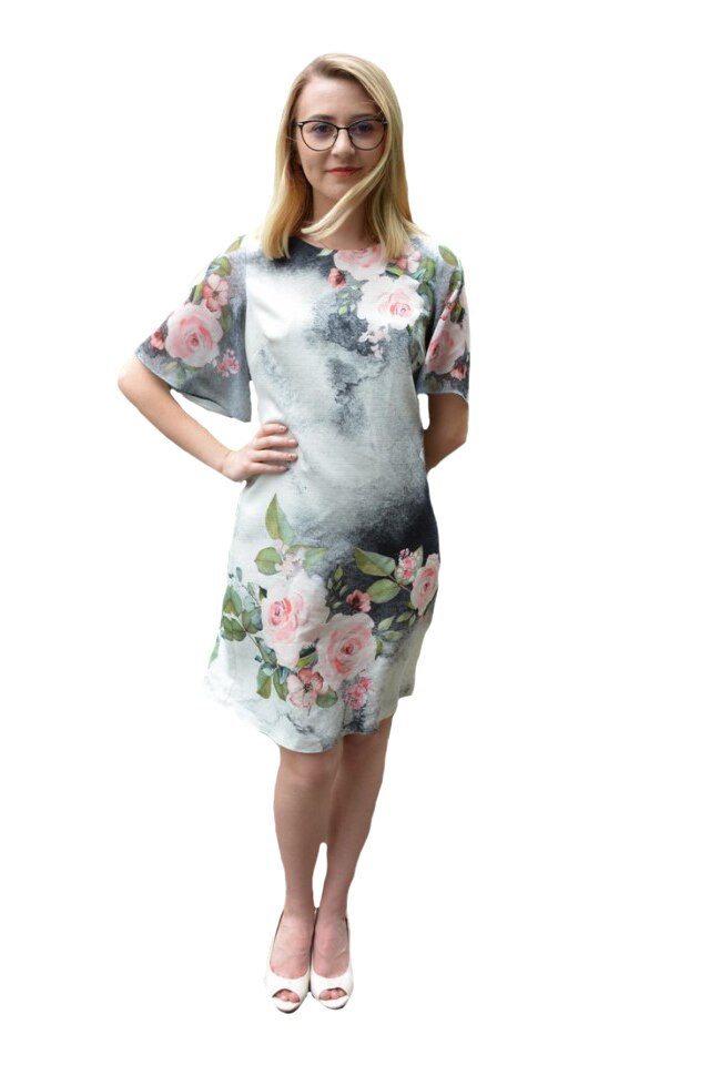 Rochie Tenley cu imprimeu floral, D&J Exclussive, Alb