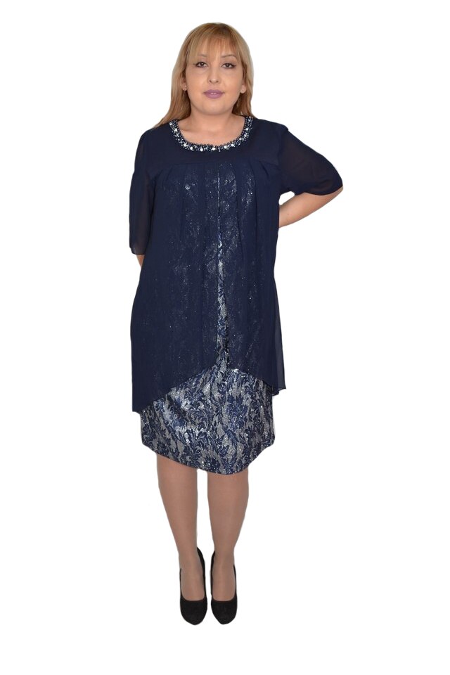 Rochie de ocazie, cu insertie argintie, D&J Exclussive, Albastru marin