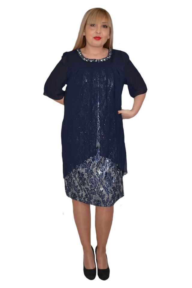 Rochie rafinata, cu dantela, D&J Exclussive,, Albastru marin