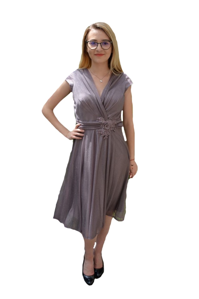Rochie eleganta Caliope ,aplicatii de margele, Mov