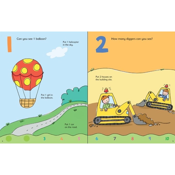 Tevékenységkönyv "123 matrica és kifestőkönyv", 3 év+, Usborne