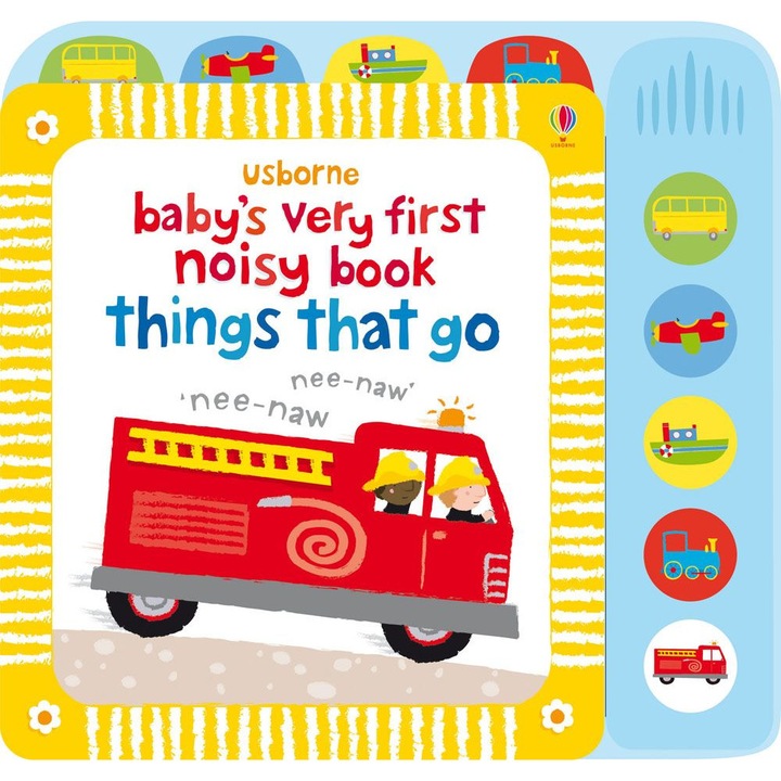 Музикална книга "Baby's very first noisy book: Things that go" Usborne, Звуков панел, 10 месеца+