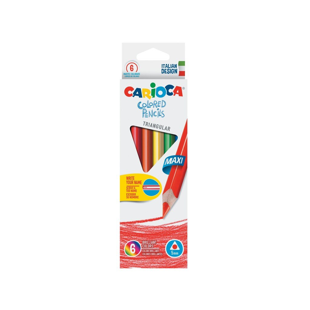 Creioane colorate Carioca triunghiulare Maxi, 6 buc/set