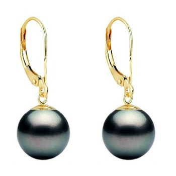 Cercei Aur si Perle Naturale Negre Premium de 10 mm Cercei Aur si Perle Naturale Negre Premium de 10 mm