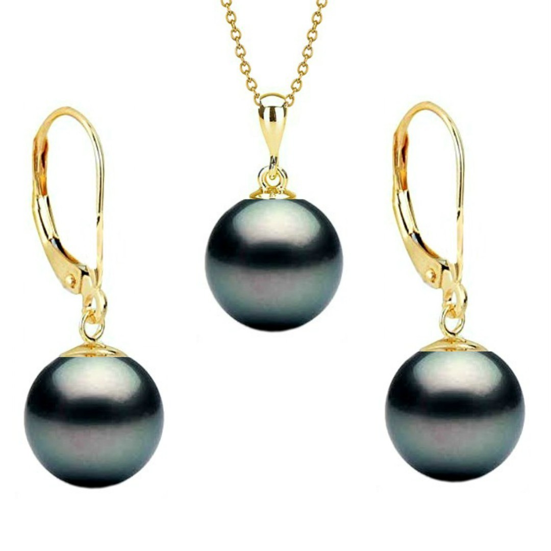 Set Aur 14 k cu Perle Naturale Negre Premium 8 mm