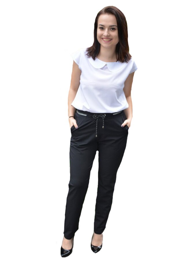 Pantaloni Diana casual,accesorizat cu siret, D&J Exclussive, Negru