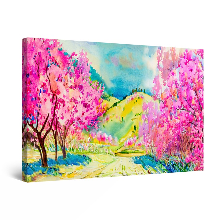 Tablou DualView Startonight Ciresii cu Flori Roz, luminos in intuneric, 90 cm x 60 cm