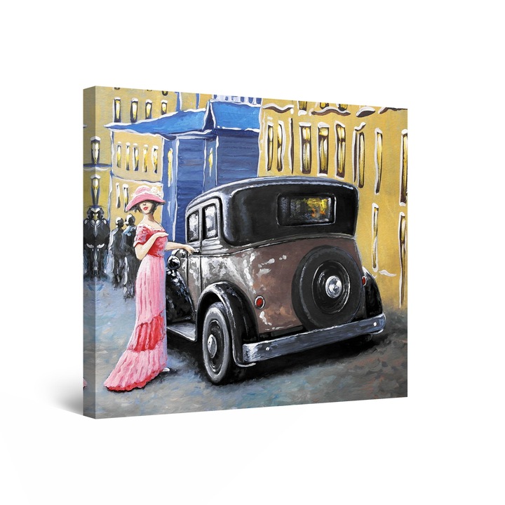 Tablou DualView Startonight Tanara cu Rochia Roz, luminos in intuneric, 80 cm x 80 cm