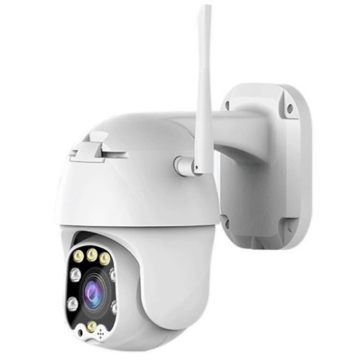 Camera de supraveghere WIFI BabyToy™ AG-D1 4MP, FULL HD Exterior/Interior, Conectare Telefon, Night Vision Color, Alarma, Rezistenta la Apa, Senzor Miscare, Alb