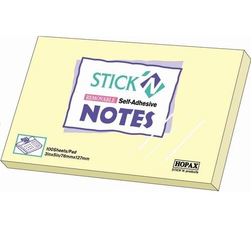Notes autoadeziv, 76x127 mm, galben pastel, 100 file, Stick'N
