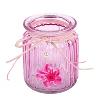 suport de lumanare roz de sticla cu floare decorativa  decorcasa  7 x 11 cm imagen 37_0_
0
