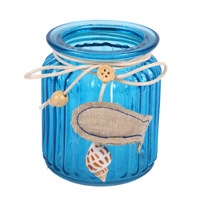borcan albastru de sticla pentru lumanara cu peste si scoica decorativa  decorcasa  8 x 10 cm imagen 57_0_
0