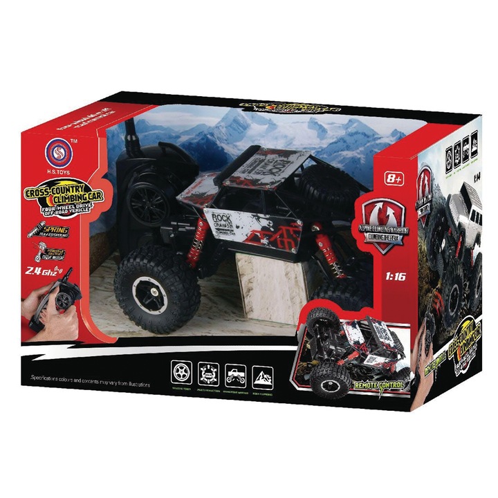 4x4-es mászóautó 2,4 GHz-es rádióvezérléssel, Rock Carwar SUV 1:16 Red, Offroad betonhoz, fűhöz, homokhoz és apró kavicsokhoz - Undercover Toys