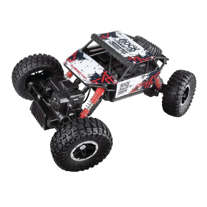 Masinuta Climbing 4x4 cu Radiocomandata 2.4Ghz, Rock Carwar SUV 1:16 Rosu, Offroad pentru beton, iarba, nisip si pietricele mici - Undercover Toys