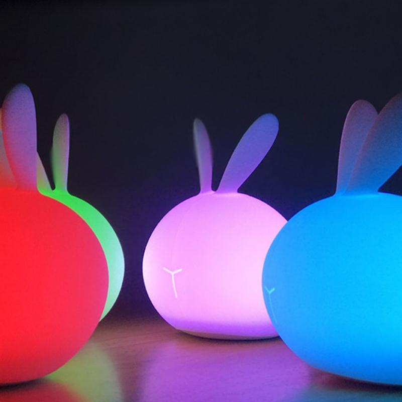 Lampa de veghe, iNOV Soft Rabbit, 7 culori, Portabila, USB, Touch control, Alb